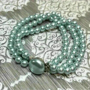 Vintage Light Blue Faux Pearl Three Strand Bracelet